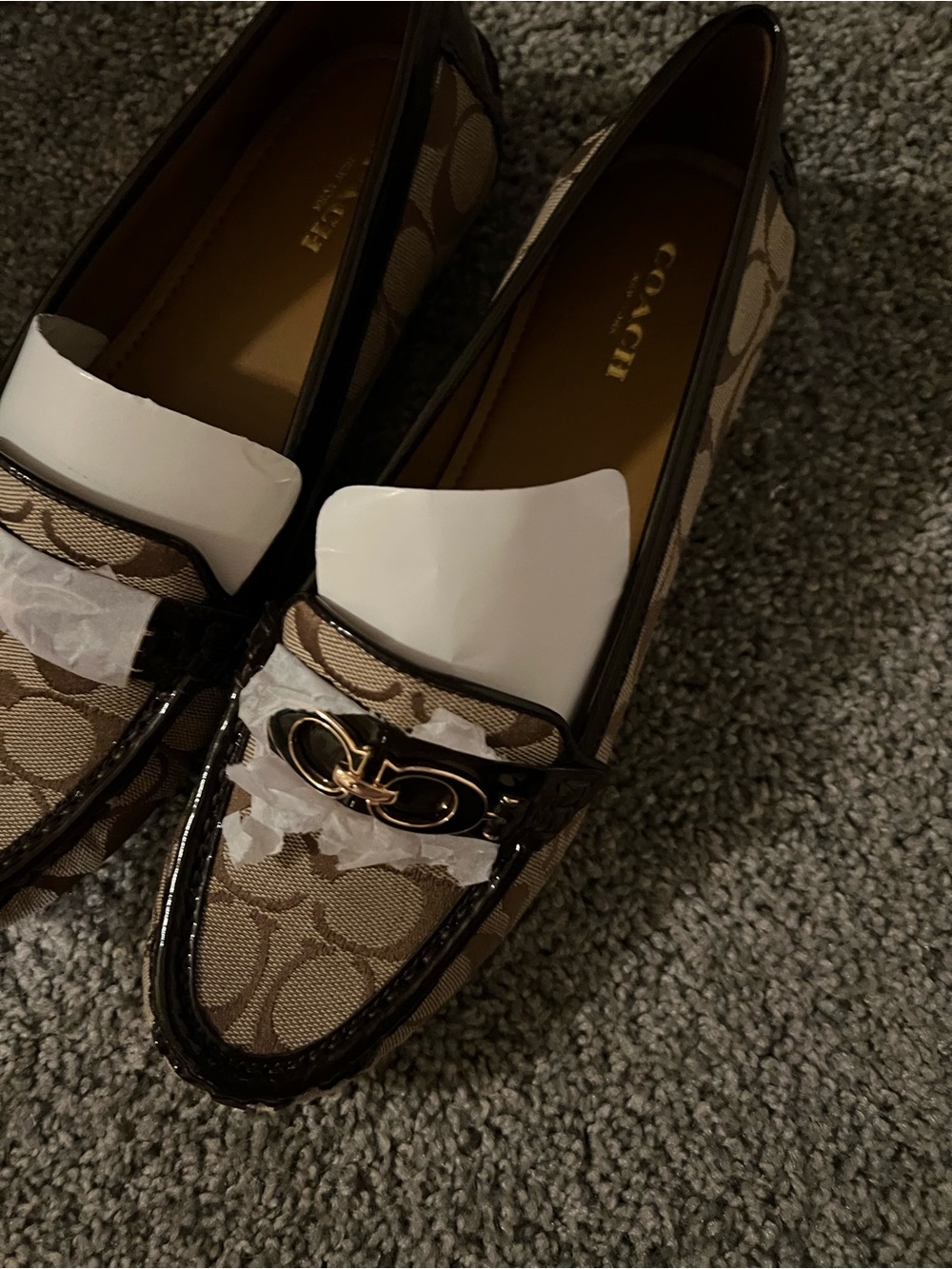 Coach Brown Signature Canvas Loafers with Brown Patent Trim - Picture 7 of 8